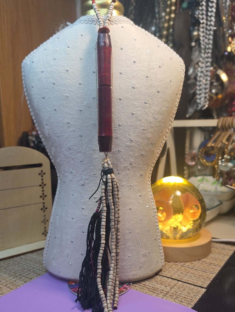 Beaded Black & Cream Tassel Riding Quirt